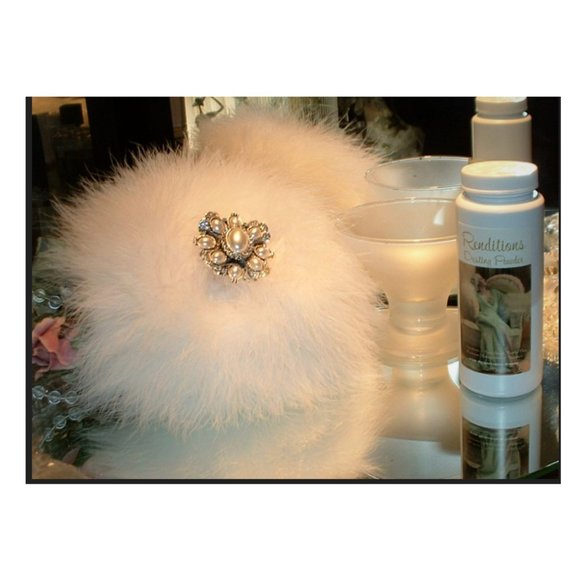 White Ruffles ~ 6 oz Scented Dusting Powder w/ Puff & Glass Stand by Ren… - Picture 1 of 7